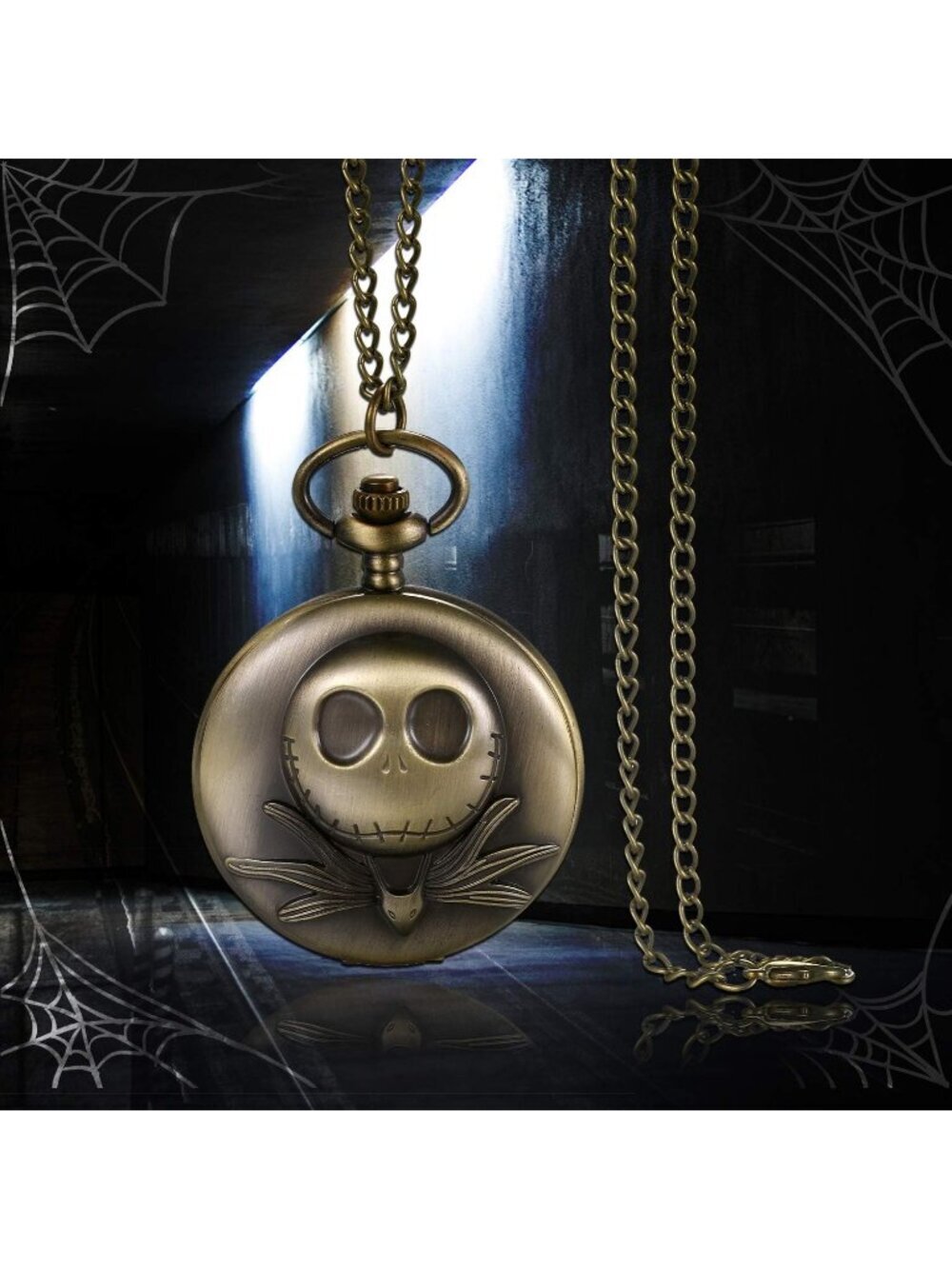 Men's Brown Quartz Vintage Novelty Solid Skull Skeleton Christmas Pocket Watch - Picture 3 of 7